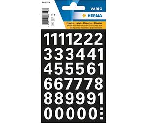 HERMA 15558 Number Stickers White 0-9, Pack of 39, Font Size 15 mm, Self-Adhesive, Weatherproof, Large, Number Number Adhesive Numbers Stickers, House Numbers Made of Film for Sticking, Black