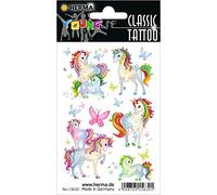 HERMA 15630 Temporary Tattoos Unicorn, Pack of 13, Adhesive Tattoos for Sticking, Fake Tattoos Stickers with Butterfly Motif, Children's Tattoos Stickers for Birthday, Carnival, Children, Adults