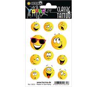 HERMA 15631 Temporary Tattoos Smiley, Pack of 11, Adhesive Tattoos for Sticking, Fake Tattoos Stickers with Emoji Face Motif, Children's Tattoos Sticker for Birthday, Carnival, Children, Adults