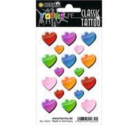 HERMA 15632 Temporary Tattoo Stickers for Children, Hearts (18 Stickers, Transfer Film) Self-Adhesive, Washable Design, Children's Tattoos for Girls and Boys, Colourful