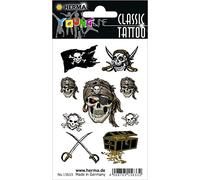 HERMA 15633 Temporary Tattoos Skull, Pack of 9, Adhesive Tattoos for Sticking, Fake Tattoos Stickers with Pirate Flag Motif, Children's Tattoos Sticker for Carnival Children Adults