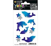 HERMA 15634 Temporary Tattoo Stickers for Children, Dolphins (8 Stickers, Transfer Film), Self-Adhesive, Washable Design, Children's Tattoos for Girls and Boys, Colourful