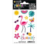 HERMA 15635 Temporary Tattoo Stickers for Children, Summer Feeling, 13 Stickers, Transfer Film, Self-Adhesive, Washable Design, Children's Tattoos for Girls and Boys, Colourful