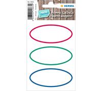 HERMA 15663 Book Labels for Writing on Neutral Oval Edge 18 Pieces 74 x 36 mm Self-Adhesive Book Stickers for School Kids Girls Boys Blank Book Labels Stickers White Red Green Blue