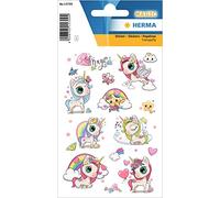 HERMA 15709 Puffy Stickers for Children, Enchanted Unicorn (16 Stickers, Plastic, Matte) Self-Adhesive, Permanent Adhesive Motif Labels for Girls and Boys, Colourful