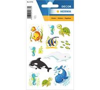 HERMA 15733 Funny Animals Stickers for Children, Whale Family and Friends (36 Stickers, Paper, Matte) Self-Adhesive, Permanent Adhesive Motif Labels for Girls and Boys, Colour
