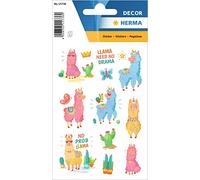 HERMA 15736 Funny Animals Stickers for Children, Llama - No Drama (24 Stickers, Paper, Glitter), Self-Adhesive, Permanent Adhesive Motif Labels for Girls and Boys, Colourful