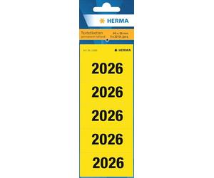 HERMA 1686 Year Numbers Stickers 2026 for Folders, Pack of 100, 60 x 26 mm, 5 per Sheet, Self-Adhesive, Opaque Text Labels, Matt, Paper Adhesive Labels Stickers, Yellow