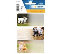 HERMA 1882 Book Labels for Writing on Farm Animals, 9 Pieces, 76 x 35 mm, Self Adhesive Lined Book Stickers for School Kids Girls Boys, Multicolor Book Labels Stickers, Colorful