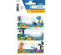HERMA 1889 Dino Book Labels for Writing on, 9 Pieces, 76 x 35 mm, Self-Adhesive Lined Book Stickers for School, Kids, Girls, Boys, Multicoloured Book Labels Stickers, Colourful