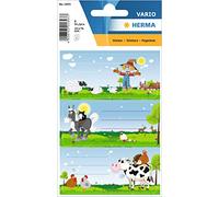 HERMA 1893 Book Labels for Labelling, Small Farm (76 x 35 mm, 9 Name Stickers, Paper, Matte) Self-Adhesive, Permanent Adhesive School Labels for Books, Notebooks, Boxes, Household, Colourful