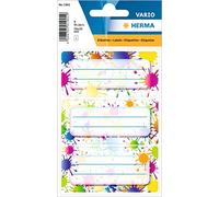HERMA 1901 Book Labels for Writing on Paint Splats, 9 Pieces, 76 x 35 mm, Self-Adhesive, Lined, Book Stickers for School, Kids, Girls, Boys, Multicoloured Book Labels Stickers, Colourful