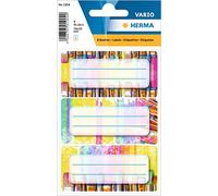 HERMA 1904 Book Labels for Labelling, Brush (76 x 35 mm, 9 Name Stickers, Paper, Matte) Self-Adhesive, Permanent Adhesive School Labels for Books, Notebooks, Boxes, Household, Colourful