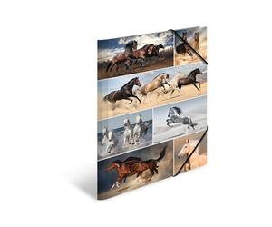 HERMA 19217 Portfolio Folders A3 Animals Horses, Pack of 3, Children's Corner Folder Made of Cardboard with Inner Print and Elastic Band, Sturdy Cardboard Folders Set for Boys and Girls