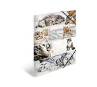 HERMA 19219 Portfolio Folders A3 Animals Cats, Pack of 3, Children's Corner Folder Made of Cardboard with Inner Print and Elastic Band, Sturdy Cardboard Folders Set for Boys and Girls