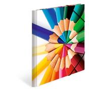 HERMA 19224 Portfolio Folders A4 Impressions Pens, Pack of 3, Children's Cardboard Corner Folder with Inner Print and Elastic Band, Sturdy Cardboard Folders Set for Boys and Girls