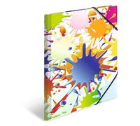 HERMA 19278 Portfolio Folder A4 Impressions Colour Splats, Children's Corner Folder Made of Cardboard with Inner Print and Elastic Band, Sturdy Cardboard Folder, for Boys and Girls