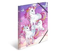 HERMA 19374 A4 Nursery Animals Unicorn Collector's Folders, Pack of 3, Children's Cardboard Corner Folder with Inner Print and Elastic Band, Sturdy Cardboard Folders Set for Boys and Girls