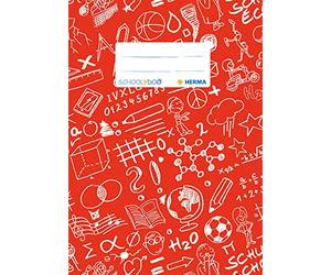 HERMA 19414 Schoolydoo 10 x A5 Exercise Book Covers with Identification Label, Made of Durable and Easy Clean Polypropylene Film for School Notebooks, Red