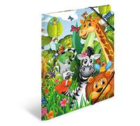 HERMA 19456 A3 Kindergarten Animals Jungle Collector's Folders, Pack of 3, Children's Cardboard Corner Folder with Inner Print and Elastic Band, Sturdy Cardboard Folders Set for Boys and Girls