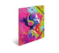Herma 19577 Music Girl A3 Portfolio Folder, Children's Cardboard Corner Folder with Inner Print and Elastic Band, Sturdy Cardboard Folder, for Boys and Girls