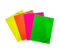 HERMA 19596 Portfolio Folders A4 Translucent Neon Assortment, Pack of 12, Children's Plastic Corner Folder with Inner Flaps and Elastic Band, Sturdy Plastic Folders Set for Boys and Girls