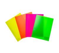 HERMA 19640 File Folder A4 Translucent Neon Assortment, Pack of 12, Plastic Folder with Labelling Label, Slip Pocket & Metal Stapling Tongue, Plastic File Folder Set for School and Office