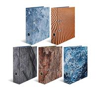 HERMA 19649 Folder A4 Natural Assortment, Pack of 5, 7 cm Wide, Cardboard Folder with Inner Print for School and Office, Sturdy Children's Ring Binder Set Made of Cardboard for Boys and Girls