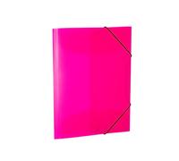 HERMA 19657 Portfolio Folder A4 Translucent Neon Pink, Set of 3, Sturdy Plastic, Washable, Heavy Duty, Organiser with Inner Flaps and Elastic Strap, Document Folder for Children, Boys and Girls