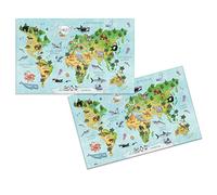 HERMA 19667 Desk Mats Nursery World Map, Pack of 3, Wipe-Clean Children's Writing Mats Made of Cardboard, 55 x 35 cm, Double-Sided Motif Table Mat Set for Girls and Boys