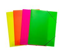 HERMA 19702 Portfolio Folders A3 Translucent Neon Assortment, Pack of 12, Children's Plastic Corner Folder with Inner Flaps and Elastic Band, Sturdy Plastic Folders Set for Boys and Girls