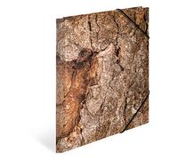 HERMA 19790 Portfolio Folders A3 Natural Wood, Pack of 3, Children's Cardboard Corner Folder with Haptic Finish, Inner Print and Elastic Band, Sturdy Cardboard Folders Set for Boys and Girls