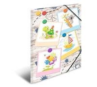 HERMA 19796 Portfolio Folders A3 Kindergarten Sandpit Friends, Pack of 3, Children's Corner Folder Made of Cardboard with Inner Print and Elastic Band, Sturdy Cardboard Folders Set for Boys and Girls
