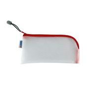 HERMA 20002 Zip Cosmetic Bag, transparent (23 x 11 cm) small zippered travel pouch for mobile phone, charging cable, cosmetics, pens, keys, clear toiletry bag with zipper in red