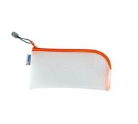 HERMA 20006 Zip Cosmetic Bag, transparent (23 x 11 cm) small zippered travel pouch for mobile phone, charging cable, cosmetics, pens, keys, clear toiletry bag with zipper in orange
