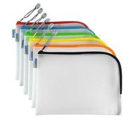 HERMA 20007 Zip Toiletry Bag A5, Pack of 10, transparent (26 x 20 cm) small zippered travel pouch for cosmetics, liquids, make-up, toothbrush, clear cosmetic bag with zipper, assorted colours