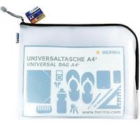 HERMA 20022 Zip Document Bag A4, transparent (36 x 28 cm) large zippered mesh pouch with zipper for laptop, tablet, books, papers, toys, clear storage wallet with zipper in black