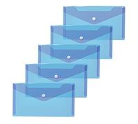 HERMA 20036 Document Wallets DIN Long Transparent Blue Pack of 5 Small Transparent Envelopes with Press Stud Fastener, Plastic Envelopes for School, University, Office, Travel