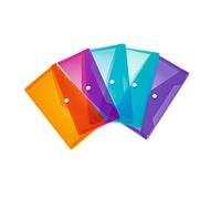 HERMA 20037 Document Wallets DIN Long Transparent Colourful, Pack of 5, Small Transparent Pockets Envelopes with Press Stud Fastening, Plastic Envelopes for School, Travel, Orange, Pink, Light Blue,
