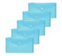 HERMA 20040 Document Wallets DIN Long Transparent Light Blue Pack of 5 Small Transparent Envelopes with Press Stud Fastener, Plastic Envelopes for School, University, Office, Travel