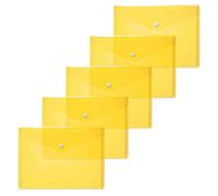 HERMA 20052 Document Wallets A5 Transparent Yellow, Pack of 5, Small Transparent Pockets Envelopes with Press Stud Fastening, Plastic Envelopes for School, University, Office, Travel