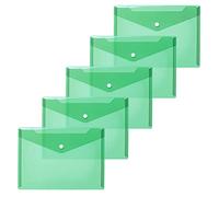 HERMA 20053 Document Wallets A5 Transparent Green Pack of 5 Small Transparent Pockets Envelopes with Press Stud Fastening, Plastic Envelopes for School, University, Office, Travel