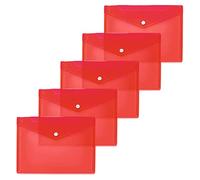 HERMA 20054 Document Wallets A5 Transparent Red Pack of 5 Small Transparent Pockets Envelopes with Press Stud Closure Plastic Envelopes for School, University, Office, Travel