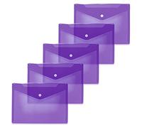 HERMA 20061 Document Wallets A5 Transparent Purple Pack of 5 Small Transparent Pockets Envelopes with Press Stud Fastener, Plastic Envelopes for School, University, Office, Travel