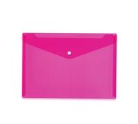 HERMA 20075 Document Wallet A4 Transparent Pink Pack of 5 Small Transparent Pockets Envelope with Press Stud Closure Plastic Envelope for School, University, Office, Travel
