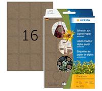 HERMA 2073 Multi-Purpose Labels Made of Grass Paper, 24 Sheets, 25 x 40 mm, 16 Per Sheet, 384 Stickers, Self-Adhesive, Household Labels for Labelling, Silphie Paper Adhesive Labels, Natural Brown