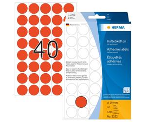HERMA 2252 Multi-purpose labels/colour dots Ø 19 mm round red paper matt backing