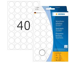 HERMA 2257 Seal labels Ø 19 mm round transparent extra strong adhesion film matt