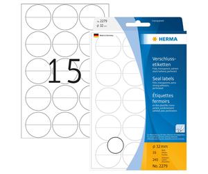 HERMA 2279 Self Adhesive Clear Seal Stickers, 240 Labels, Ø 32 mm, 15 Labels per