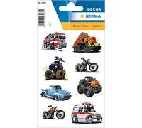 HERMA 3085 Stickers for Children, American Cars (24 Stickers, Paper, Matte) Self-Adhesive Permanent Adhesive Motif Labels for Girls and Boys, Colourful